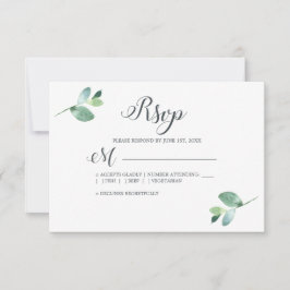Tarjeta De Confirmación De Asistencia Moda Script Eucalyptus Foliage Boda mínimo