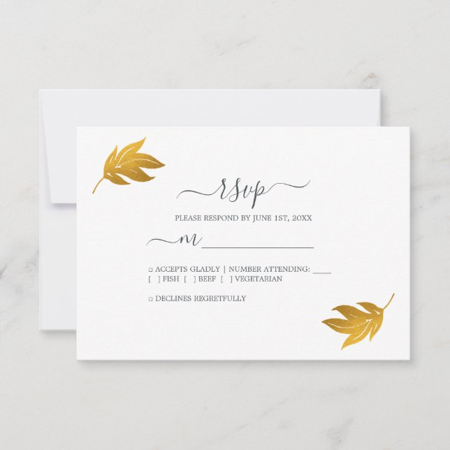 Tarjeta De Confirmación De Asistencia Moda Script Gold Leaf Boda simple (Anverso)