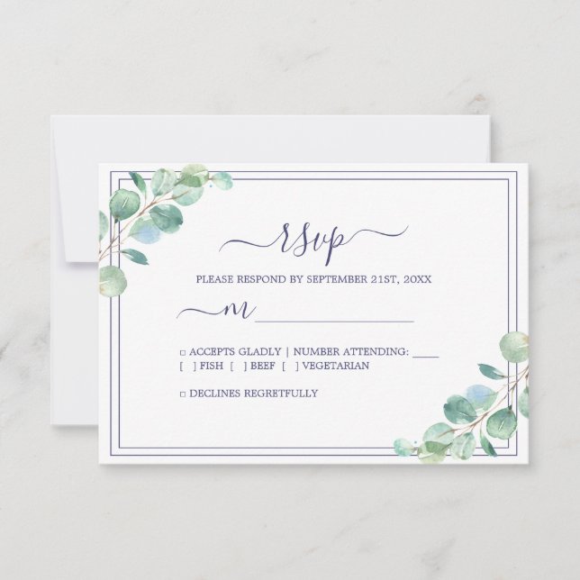 Tarjeta De Confirmación De Asistencia Moda Script Green Foliage Boda (Anverso)