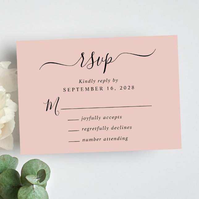 Tarjeta De Confirmación De Asistencia Moda Script Rubor Boda rosa (Subido por el creador)