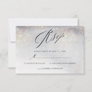 Tarjeta De Confirmación De Asistencia Moda Silver Gold Sparkle Watercolor Boda de lujo