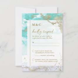 Tarjeta De Confirmación De Asistencia Moda Turquoise Lavender Gold Resumen Boda de arte