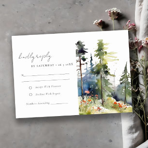 Tarjeta De Confirmación De Asistencia Moda Watercolor Pine Forest Landscape Boda