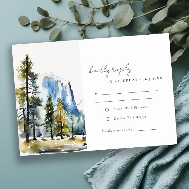 Tarjeta De Confirmación De Asistencia Moda Yosemite Parque Nacional CA Boda acuarela (Subido por el creador)