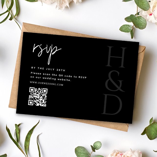 Tarjeta De Confirmación De Asistencia Modern Black and White Monogram Minimalist Wedding (Subido por el creador)
