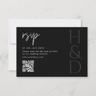 Tarjeta De Confirmación De Asistencia Modern Black and White Monogram Minimalist Wedding