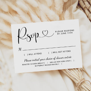 Tarjeta De Confirmación De Asistencia Modern Black Heart Calligraphy Script Boda