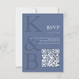 Tarjeta De Confirmación De Asistencia Modern Blue Monogram Minimalist Wedding