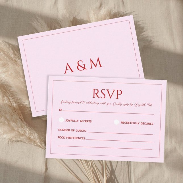 Tarjeta De Confirmación De Asistencia Modern blush pink minimalist wedding (Subido por el creador)