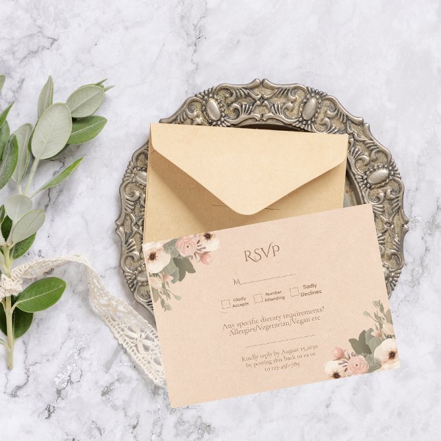 Tarjeta De Confirmación De Asistencia Modern Botanical Elegant Floral Wedding (Subido por el creador)