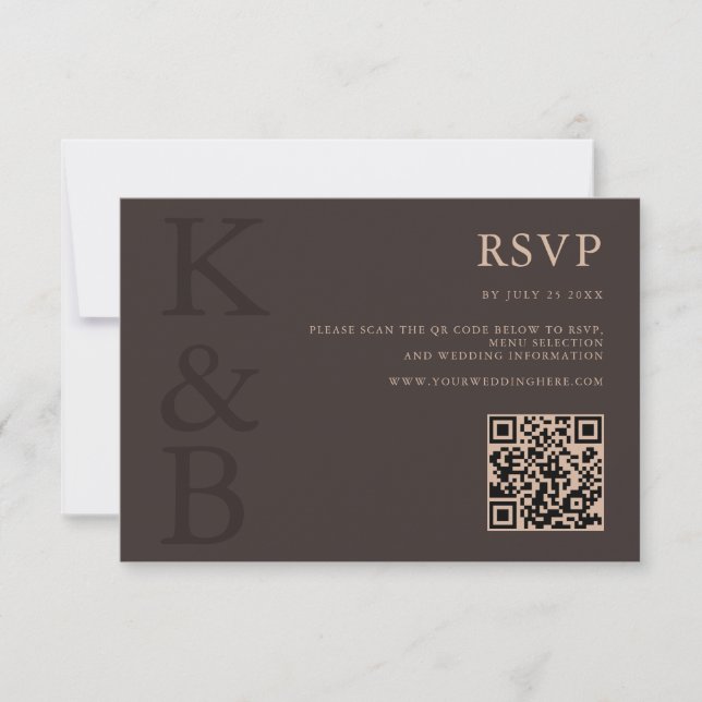 Tarjeta De Confirmación De Asistencia Modern Brown Monogram Minimalist Wedding (Anverso)