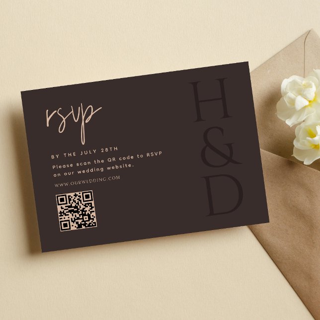 Tarjeta De Confirmación De Asistencia Modern Brown Monogram Minimalist Wedding (Subido por el creador)