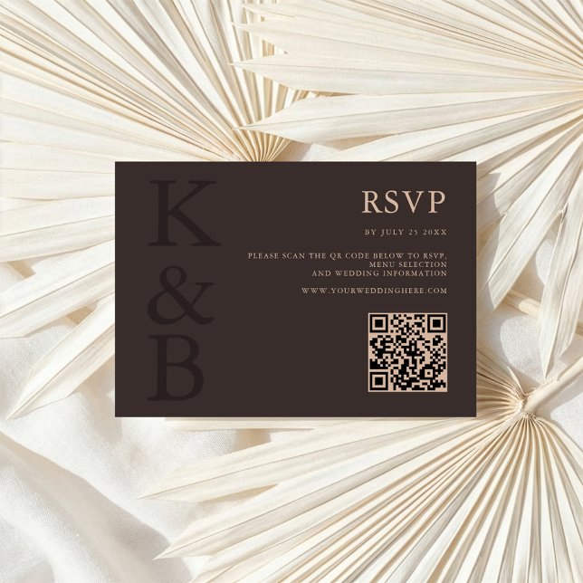 Tarjeta De Confirmación De Asistencia Modern Brown Monogram Minimalist Wedding (Subido por el creador)