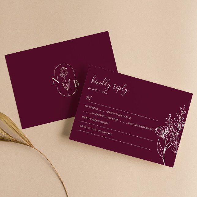 Tarjeta De Confirmación De Asistencia Modern Burgundy Boho Wedding Simple Elegant (Subido por el creador)