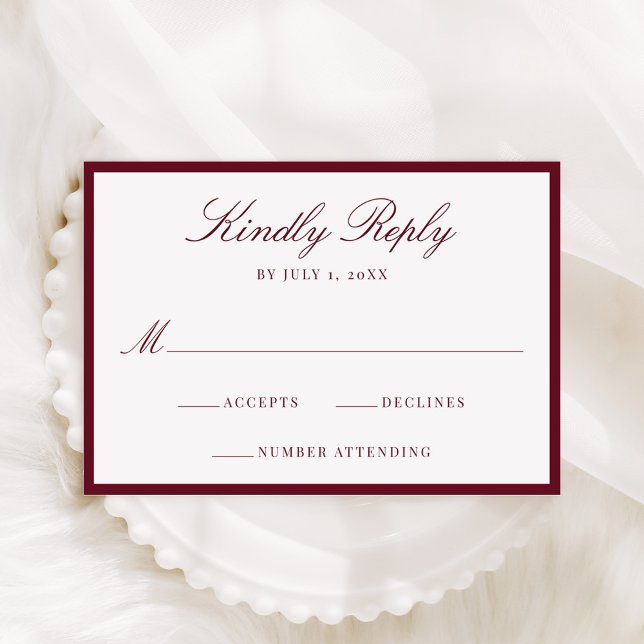 Tarjeta De Confirmación De Asistencia Modern Burgundy Border Wedding (Subido por el creador)