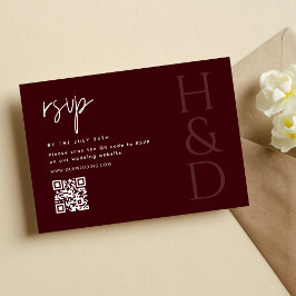 Tarjeta De Confirmación De Asistencia Modern Burgundy Monogram Minimalist Wedding
