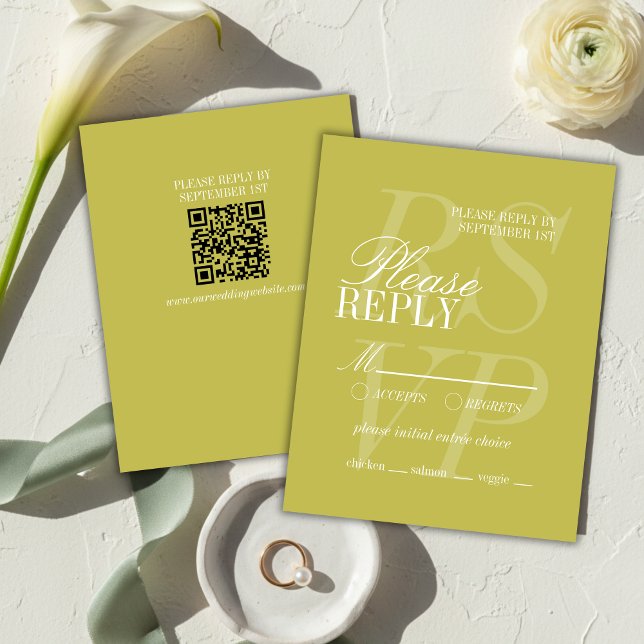 Tarjeta De Confirmación De Asistencia Modern Chartreuse Script Formal Wedding  (Modern Chartreuse Script Formal Wedding RSVP Card
)