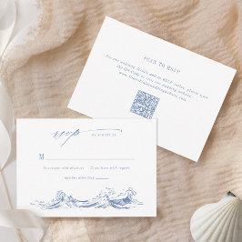 Tarjeta De Confirmación De Asistencia Modern Coastal Chic Blue QR Code Wedding