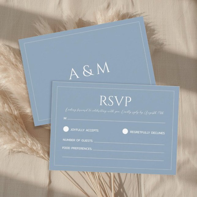 Tarjeta De Confirmación De Asistencia Modern dusty blue minimalist wedding (Subido por el creador)