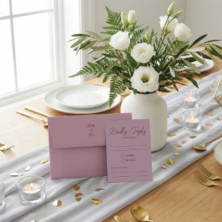 Tarjeta De Confirmación De Asistencia Modern Dusty Rose Script Kindly Reply Wedding