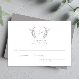 Tarjeta De Confirmación De Asistencia Modern elegant leafy monogram wedding