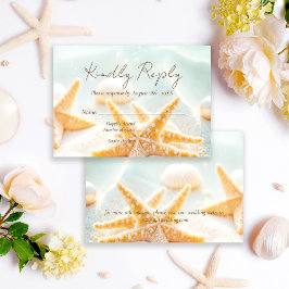 Tarjeta De Confirmación De Asistencia Modern Elegant Starfish Shells Ocean Beach Wedding