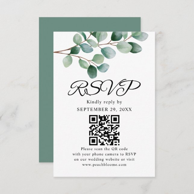 Tarjeta De Confirmación De Asistencia Modern Eucalyptus Greenery Wedding (Anverso / Reverso)