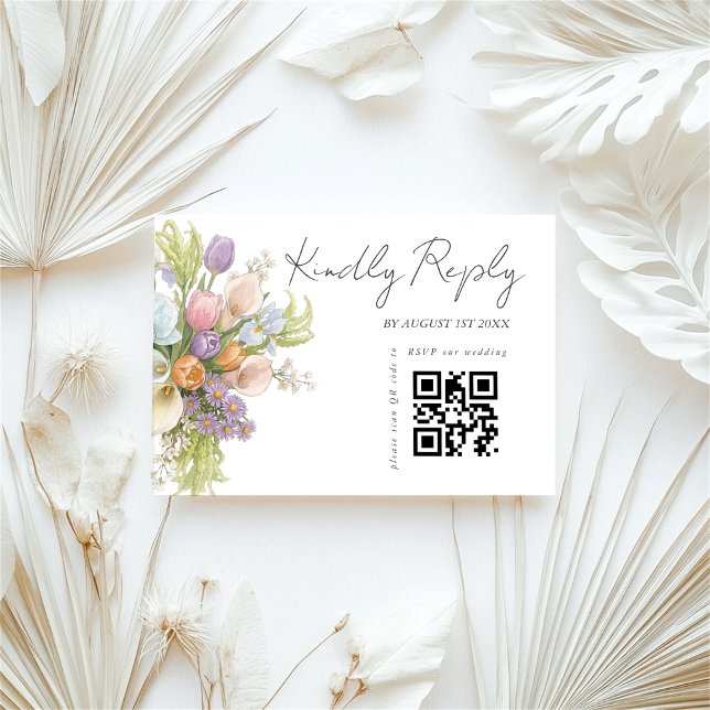 Tarjeta De Confirmación De Asistencia Modern Floral Wedding QR code  (Subido por el creador)