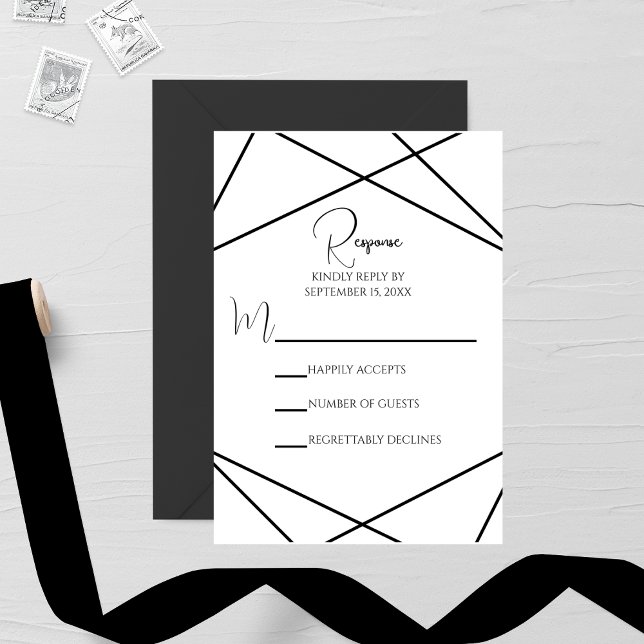 Tarjeta De Confirmación De Asistencia Modern Geometric Black and White Wedding (Subido por el creador)