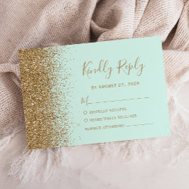 Tarjeta De Confirmación De Asistencia Modern Gold Glitter Mint Green Wedding