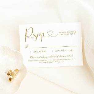 Tarjeta De Confirmación De Asistencia Modern Gold Heart Calligraphy Boda de guiones