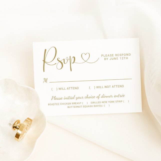 Tarjeta De Confirmación De Asistencia Modern Gold Heart Calligraphy Boda de guiones (Subido por el creador)