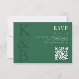 Tarjeta De Confirmación De Asistencia Modern Green Monogram Minimalist Wedding