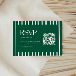 Tarjeta De Confirmación De Asistencia Modern Green Striped Graduation Party QR Code