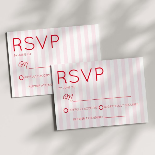 Tarjeta De Confirmación De Asistencia Modern Minimal Minimalist Red Pink Stripes Wedding (Subido por el creador)