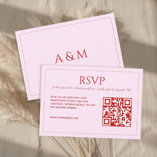 Tarjeta De Confirmación De Asistencia Modern minimalist blush pink red QR code wedding 