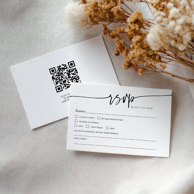 Tarjeta De Confirmación De Asistencia Modern Minimalist Classic QR code Boho Wedding (Modern Minimalist Classic QR code Boho Wedding RSVP Card)