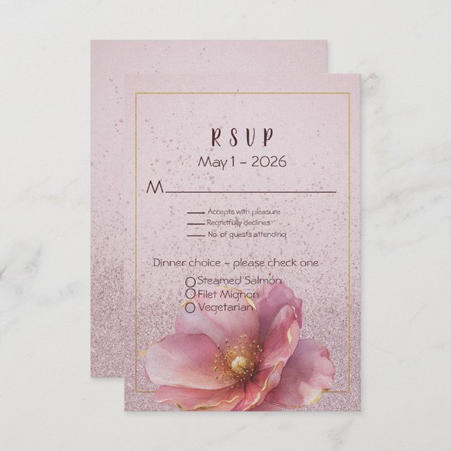 Tarjeta De Confirmación De Asistencia Modern Minimalist Pink Gold Wedding  (Anverso / Reverso)