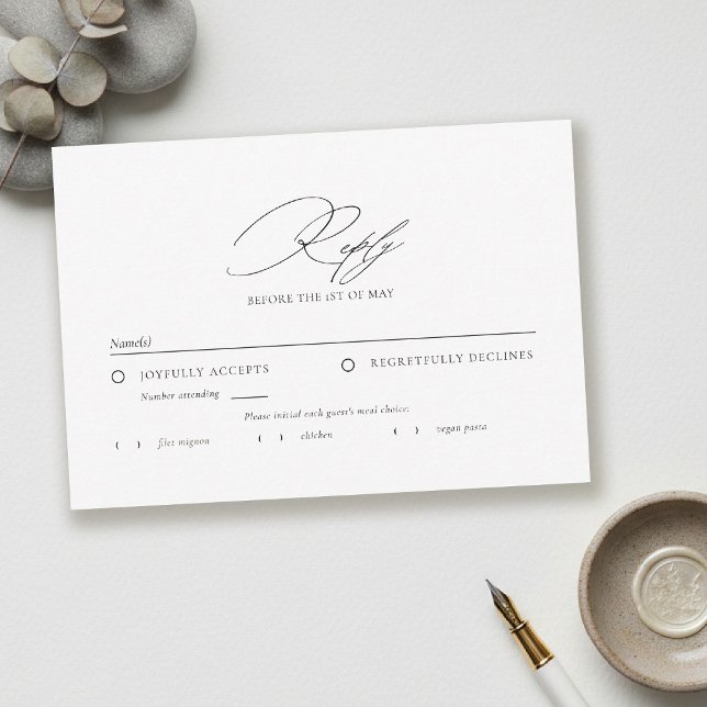 Tarjeta De Confirmación De Asistencia Modern Minimalist Typography Calligraphy Wedding (modern minimalist wedding rsvp typography calligrahy black white city contemporary simple)