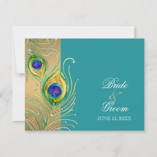Tarjeta De Confirmación De Asistencia Modern Peacock Feathers Faux Jewel Scrorl