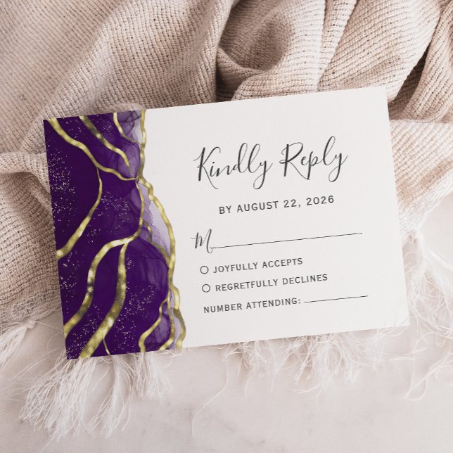 Tarjeta De Confirmación De Asistencia Modern Purple Gold Ink Wedding (Subido por el creador)