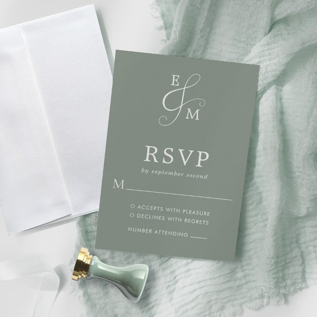 Tarjeta De Confirmación De Asistencia Modern Sage Green Ampersand Monogram Boda (Subido por el creador)