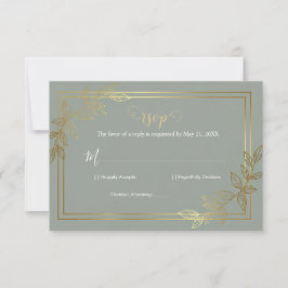 Tarjeta De Confirmación De Asistencia Modern Sage Green and Gold Foil Botanical Elegant