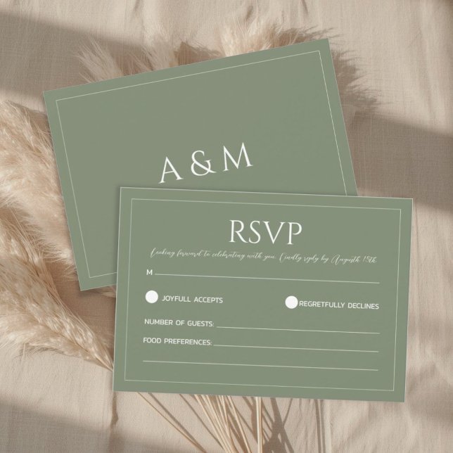 Tarjeta De Confirmación De Asistencia Modern sage green minimalist wedding (Subido por el creador)
