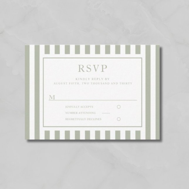 Tarjeta De Confirmación De Asistencia Modern Sage Green Stripes Wedding  (Modern Sage Green Stripes Wedding RSVP Card)