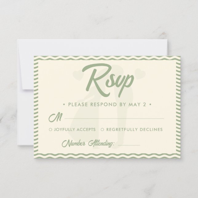 Tarjeta De Confirmación De Asistencia Modern Sage Green Wavy Stripe Wedding (Anverso)