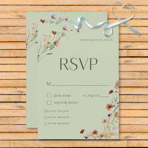Tarjeta De Confirmación De Asistencia Modern Sage Green Wildflower Bouquet Boda