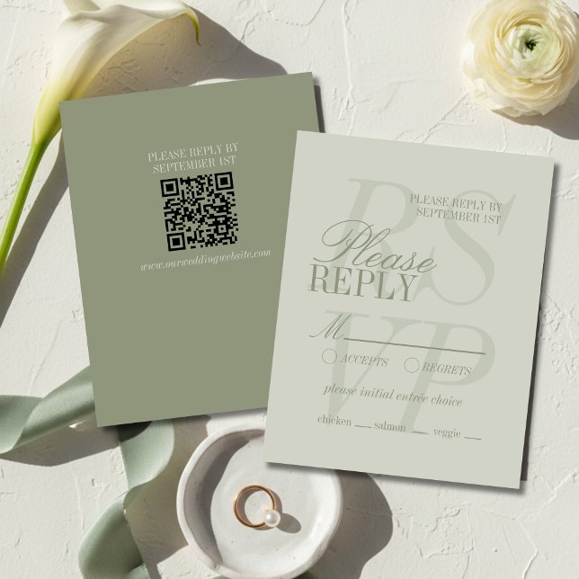 Tarjeta De Confirmación De Asistencia Modern Script Sage Green Formal Wedding  (Modern Script Sage Green Formal Wedding RSVP Card
)