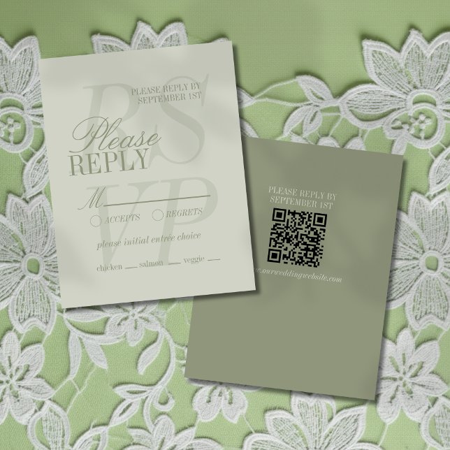 Tarjeta De Confirmación De Asistencia Modern Script Sage Green Formal Wedding  (Invite guest to give their response for your big day with this Modern Script Sage Green RSVP!)