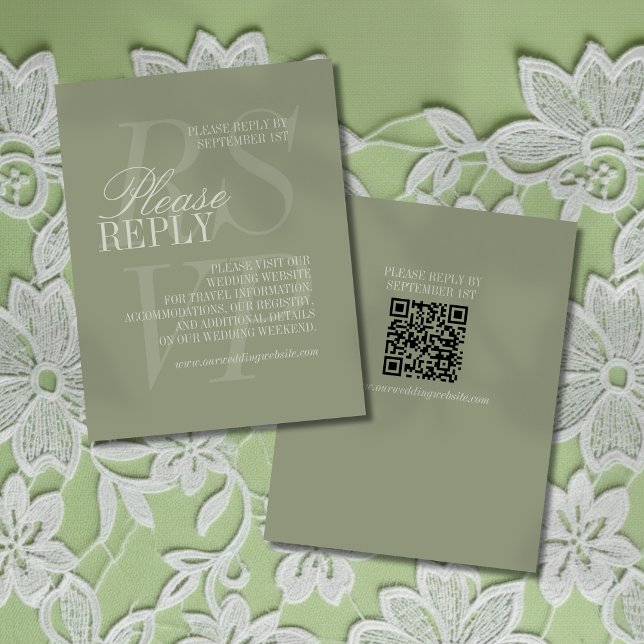 Tarjeta De Confirmación De Asistencia Modern Script Sage Green QR Formal Wedding  (Invite guest to give their response for your big day with this Modern Script Sage Green RSVP!)